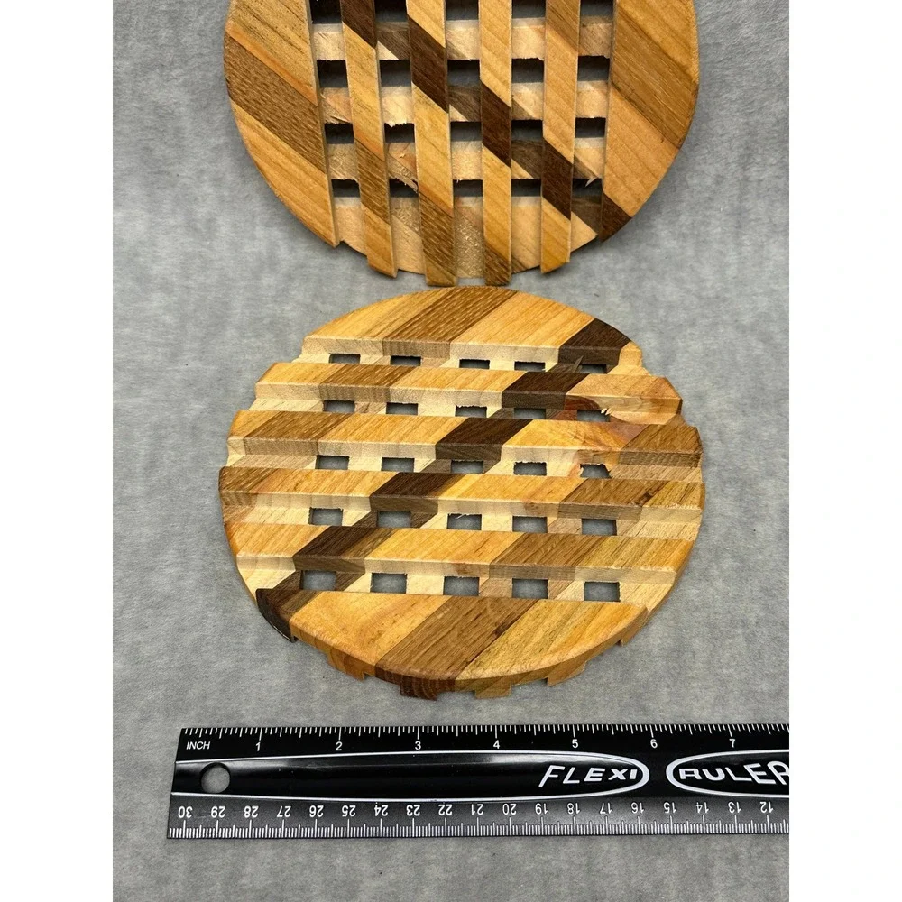 Vintage Wood Trivet Set of 2 Handcrafted by Fred DeCario 7